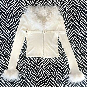 ★ Y2K White Fuzzy Trim Zip-Up Top ★